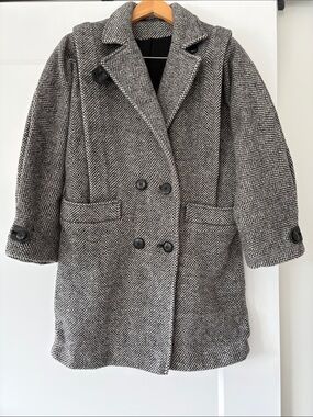 Vintage Double-Breasted Herringbone Coat